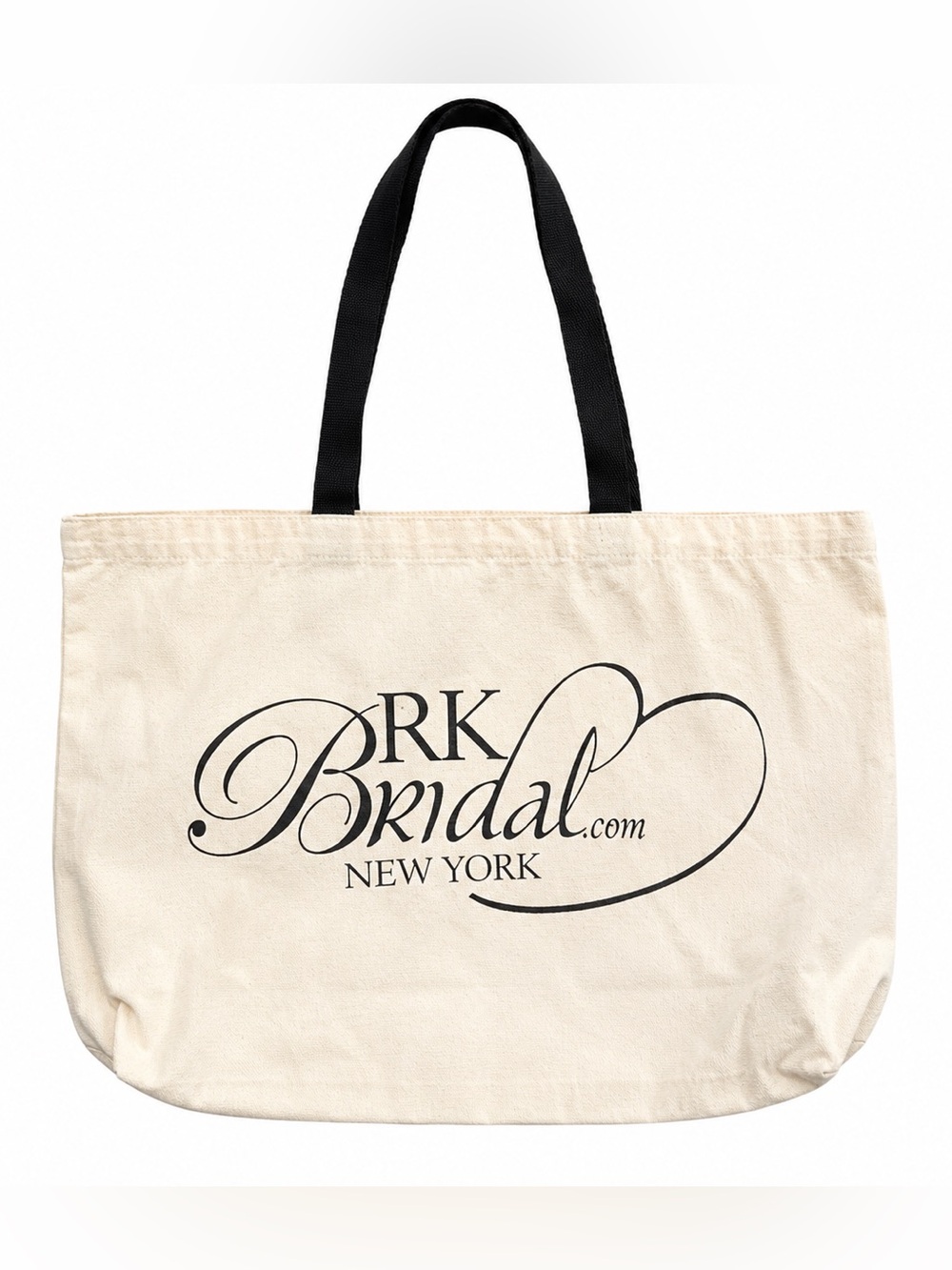 RK Bridal Canvas Tote Bag Natural Cotton Black Handles Wedding Bride OS
